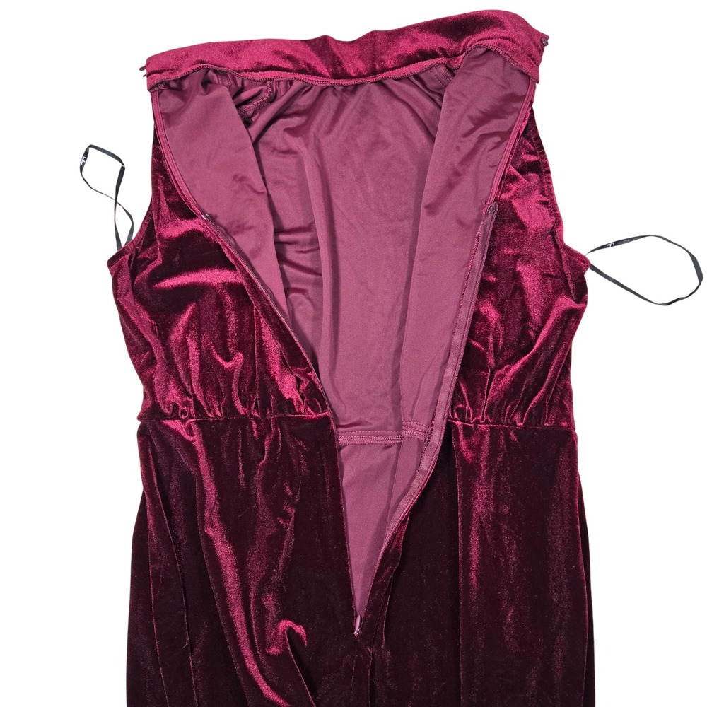 Lulus Classic Elegance Wine Red Velvet Sleeveless Mock Neck Maxi Dress Large - Picture 4 of 10